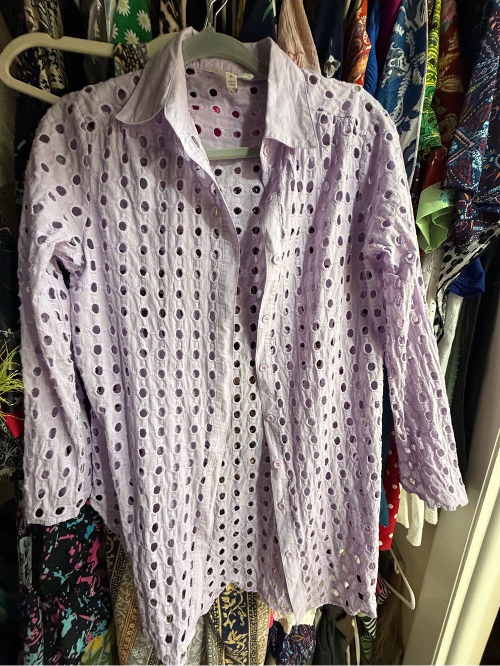 Adiva Lavender Eyelet Longline Shirt Jacket